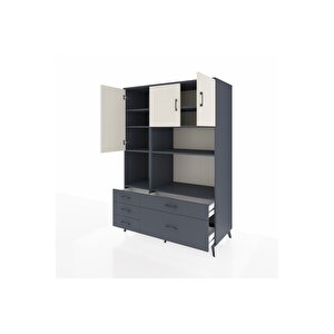 Kronos Dolap 8 Raflı 5 Çekmeceli 3 Kapaklı 132x59x195 Antrasit-aytaşı/antrasit