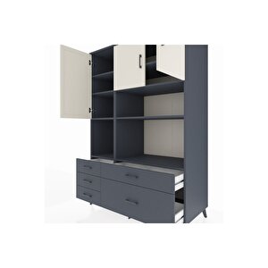 Kronos Dolap 8 Raflı 5 Çekmeceli 3 Kapaklı 132x59x195 Antrasit-aytaşı/antrasit