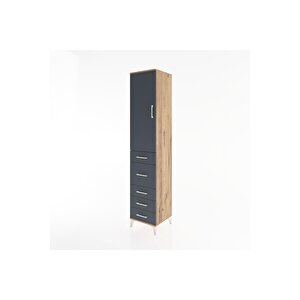Hyperion Dolap 2 Raflı 5 Çekmeceli Tek Askılı 44x44x221 Çam-antrasit