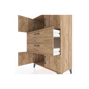 Hyperion Dolap Tek Raflı 2 Çekmeceli 4 Kapaklı 88x44x134 Çam-çam