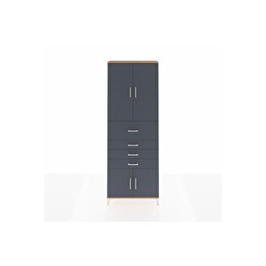 Arges Dolap 4 Raflı 4 Çekmeceli 4 Kapaklı 88x30x243 Çam-antrasit
