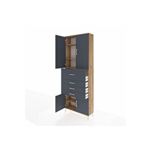 Arges Dolap 4 Raflı 4 Çekmeceli 4 Kapaklı 88x30x243 Çam-antrasit