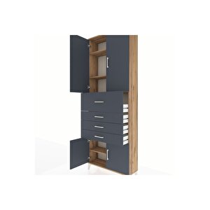Arges Dolap 4 Raflı 4 Çekmeceli 4 Kapaklı 88x30x243 Çam-antrasit