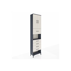 Arges Dolap 3 Raflı 5 Çekmeceli 2 Kapaklı 60x30x243 Antrasit-aytaşı