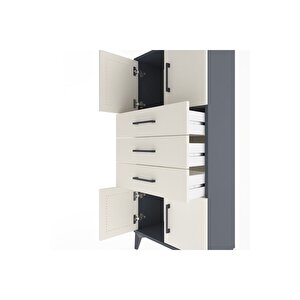 Arges Dolap Tek Raflı 3 Çekmeceli 4 Kapaklı 60x30x134 Antrasit-aytaşı