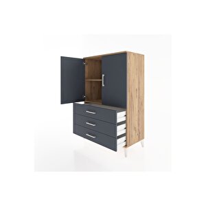 Hyperion Dolap 2 Raflı 3 Çekmeceli 2 Kapaklı 88x44x134 Çam-antrasit