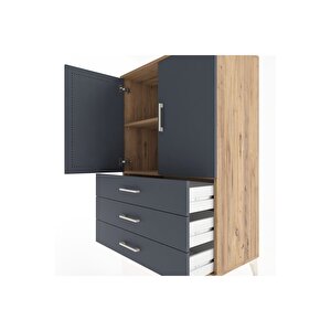 Hyperion Dolap 2 Raflı 3 Çekmeceli 2 Kapaklı 88x44x134 Çam-antrasit