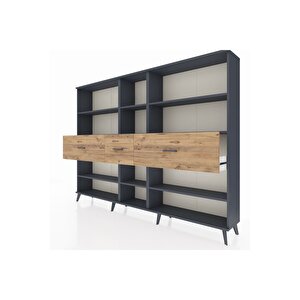 Arges Dolap 9 Raflı 3 Çekmeceli  220x30x163 Antrasit-antrasit/çam