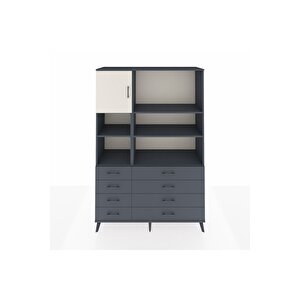 Hyperion Dolap 7 Raflı 8 Çekmeceli Tek Kapaklı  132x44x195 Antrasit-aytaşı/antrasit