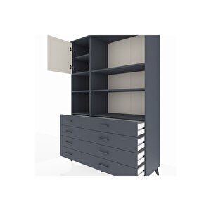 Hyperion Dolap 7 Raflı 8 Çekmeceli Tek Kapaklı  132x44x195 Antrasit-aytaşı/antrasit