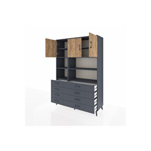 Hyperion Dolap 8 Raflı 8 Çekmeceli 3 Kapaklı 132x44x195 Antrasit-çam/antrasit
