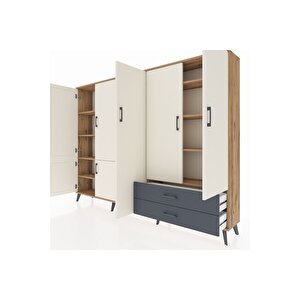 Arges Dolap 12 Raflı 2 Çekmeceli 7 Kapaklı 220x30x163 Çam-aytaşı/antrasit