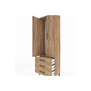 Arges Dolap Tek Raflı 3 Çekmeceli Tek Askılı 60x30x182 Çam-çam