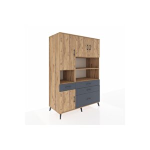 Kronos Dolap 9 Raflı 4 Çekmeceli 4 Kapaklı 132x59x195 Çam-çam/antrasit