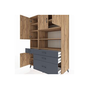 Kronos Dolap 9 Raflı 4 Çekmeceli 4 Kapaklı 132x59x195 Çam-çam/antrasit