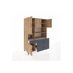 Kronos Dolap 9 Raflı 4 Çekmeceli 4 Kapaklı 132x59x195 Çam-çam/antrasit