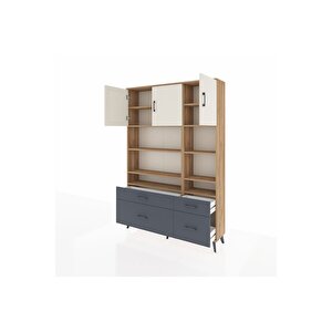 Arges Dolap 10 Raflı 4 Çekmeceli 3 Kapaklı 132x30x195 Çam-aytaşı/antrasit