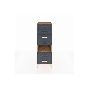 Kronos Dolap Tek Raflı 6 Çekmeceli 44x59x134 Çam-antrasit