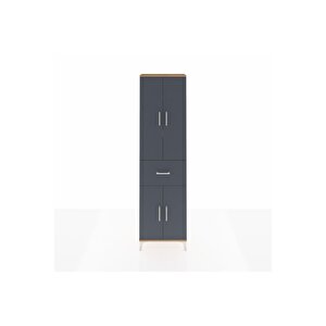 Arges Dolap 4 Raflı Tek Çekmeceli 4 Kapaklı 60x30x221 Çam-antrasit