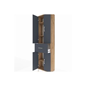 Arges Dolap 4 Raflı Tek Çekmeceli 4 Kapaklı 60x30x221 Çam-antrasit