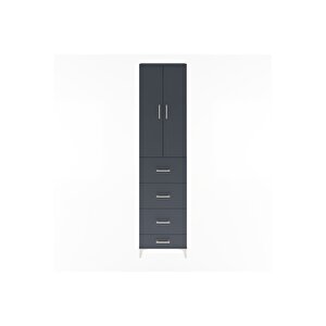 Arges Dolap Tek Raflı 4 Çekmeceli 2 Kapaklı 60x30x243 Antrasit-antrasit