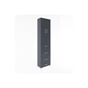 Arges Dolap Tek Raflı 4 Çekmeceli 2 Kapaklı 60x30x243 Antrasit-antrasit