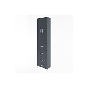 Arges Dolap Tek Raflı 4 Çekmeceli 2 Kapaklı 60x30x243 Antrasit-antrasit