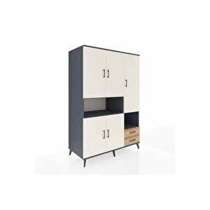 Kronos Dolap 10 Raflı 2 Çekmeceli 5 Kapaklı 132x59x195 Antrasit-aytaşı/çam