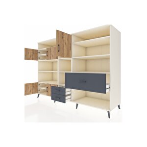 Kronos Dolap 13 Raflı 3 Çekmeceli 5 Kapaklı 220x59x163 Aytaşı-çam/antrasit