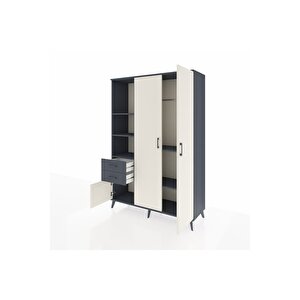 Hyperion Dolap 5 Raflı 2 Çekmeceli Tek Askılı 132x44x195 Antrasit-aytaşı/antrasit