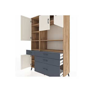 Hyperion Dolap 9 Raflı 4 Çekmeceli 4 Kapaklı 132x44x195 Çam-aytaşı/antrasit