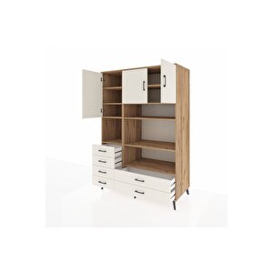 Kronos Dolap 9 Raflı 6 Çekmeceli 3 Kapaklı 132x59x195 Çam-aytaşı/aytaşı