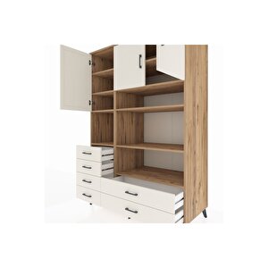 Kronos Dolap 9 Raflı 6 Çekmeceli 3 Kapaklı 132x59x195 Çam-aytaşı/aytaşı