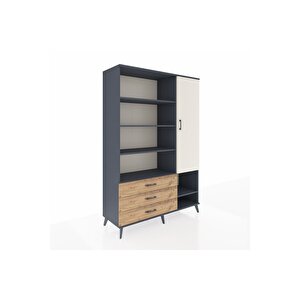 Hyperion Dolap 9 Raflı 3 Çekmeceli Tek Kapaklı  132x44x195 Antrasit-aytaşı/çam