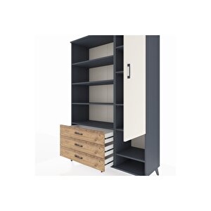 Hyperion Dolap 9 Raflı 3 Çekmeceli Tek Kapaklı  132x44x195 Antrasit-aytaşı/çam