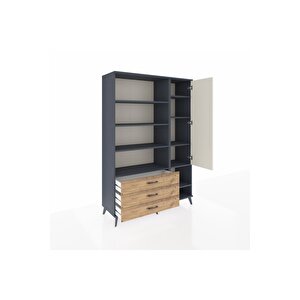 Hyperion Dolap 9 Raflı 3 Çekmeceli Tek Kapaklı  132x44x195 Antrasit-aytaşı/çam