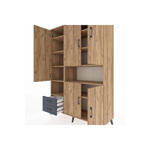 Hyperion Dolap 10 Raflı 2 Çekmeceli 5 Kapaklı 132x44x195 Çam-çam/antrasit