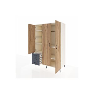 Kronos Dolap 6 Raflı 3 Çekmeceli Tek Askılı 132x59x195 Aytaşı-çam/antrasit