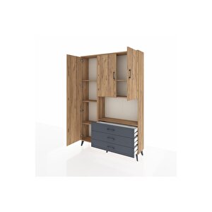 Arges Dolap 6 Raflı 3 Çekmeceli 3 Kapaklı 132x30x195 Çam-çam/antrasit