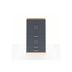 Arges Dolap 3 Raflı 3 Çekmeceli 4 Kapaklı 88x30x163 Çam-antrasit