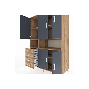 Kronos Dolap 7 Raflı 4 Çekmeceli 5 Kapaklı 132x59x195 Çam-antrasit/çam
