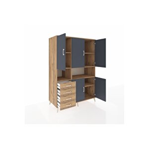 Kronos Dolap 7 Raflı 4 Çekmeceli 5 Kapaklı 132x59x195 Çam-antrasit/çam