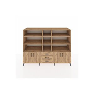 Kronos Dolap 11 Raflı 3 Çekmeceli 4 Kapaklı 220x59x163 Çam-çam