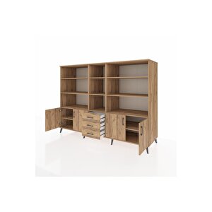 Kronos Dolap 11 Raflı 3 Çekmeceli 4 Kapaklı 220x59x163 Çam-çam