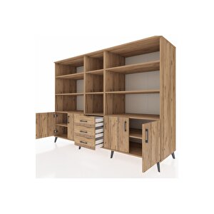 Kronos Dolap 11 Raflı 3 Çekmeceli 4 Kapaklı 220x59x163 Çam-çam