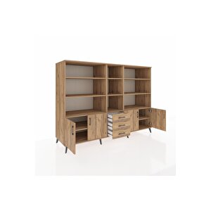 Kronos Dolap 11 Raflı 3 Çekmeceli 4 Kapaklı 220x59x163 Çam-çam