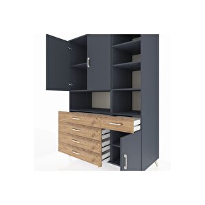 Kronos Dolap 8 Raflı 5 Çekmeceli 3 Kapaklı 132x59x195 Antrasit-antrasit/çam