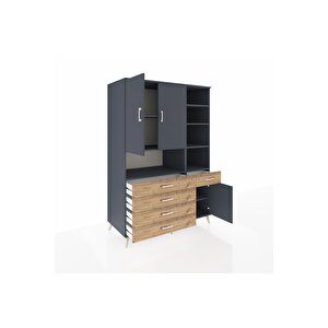 Kronos Dolap 8 Raflı 5 Çekmeceli 3 Kapaklı 132x59x195 Antrasit-antrasit/çam