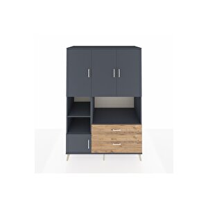 Kronos Dolap 7 Raflı 2 Çekmeceli 5 Kapaklı 132x59x195 Antrasit-antrasit/çam