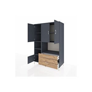 Kronos Dolap 7 Raflı 2 Çekmeceli 5 Kapaklı 132x59x195 Antrasit-antrasit/çam